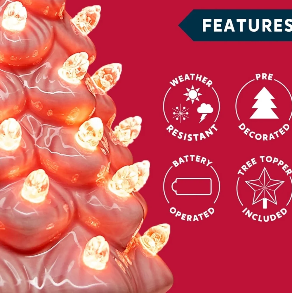 Kohl's Pink Ceramic Holiday Tree with Star Topper